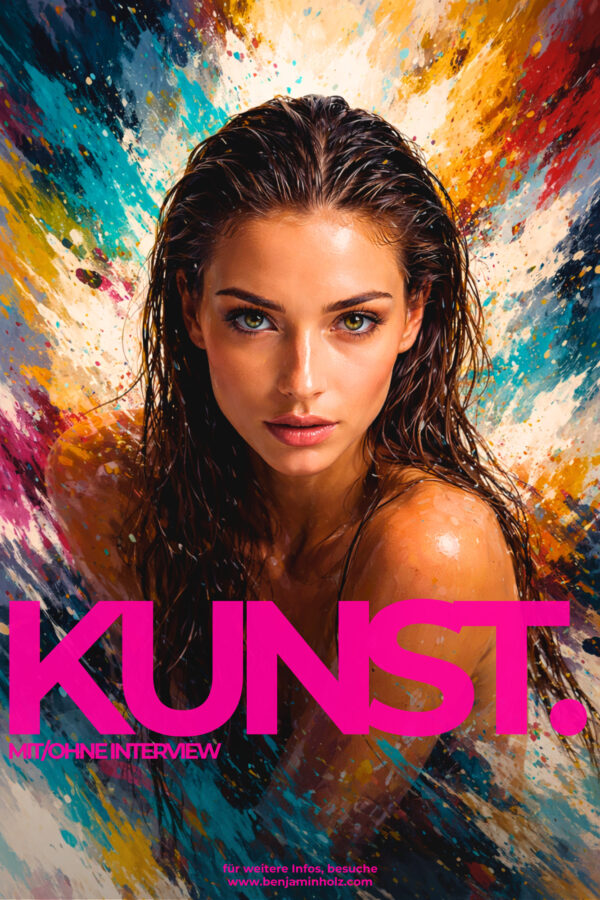 Filmisches Künstlerporträt einer Frau vor abstrakter Malerei – authentisches Storytelling für Künstler