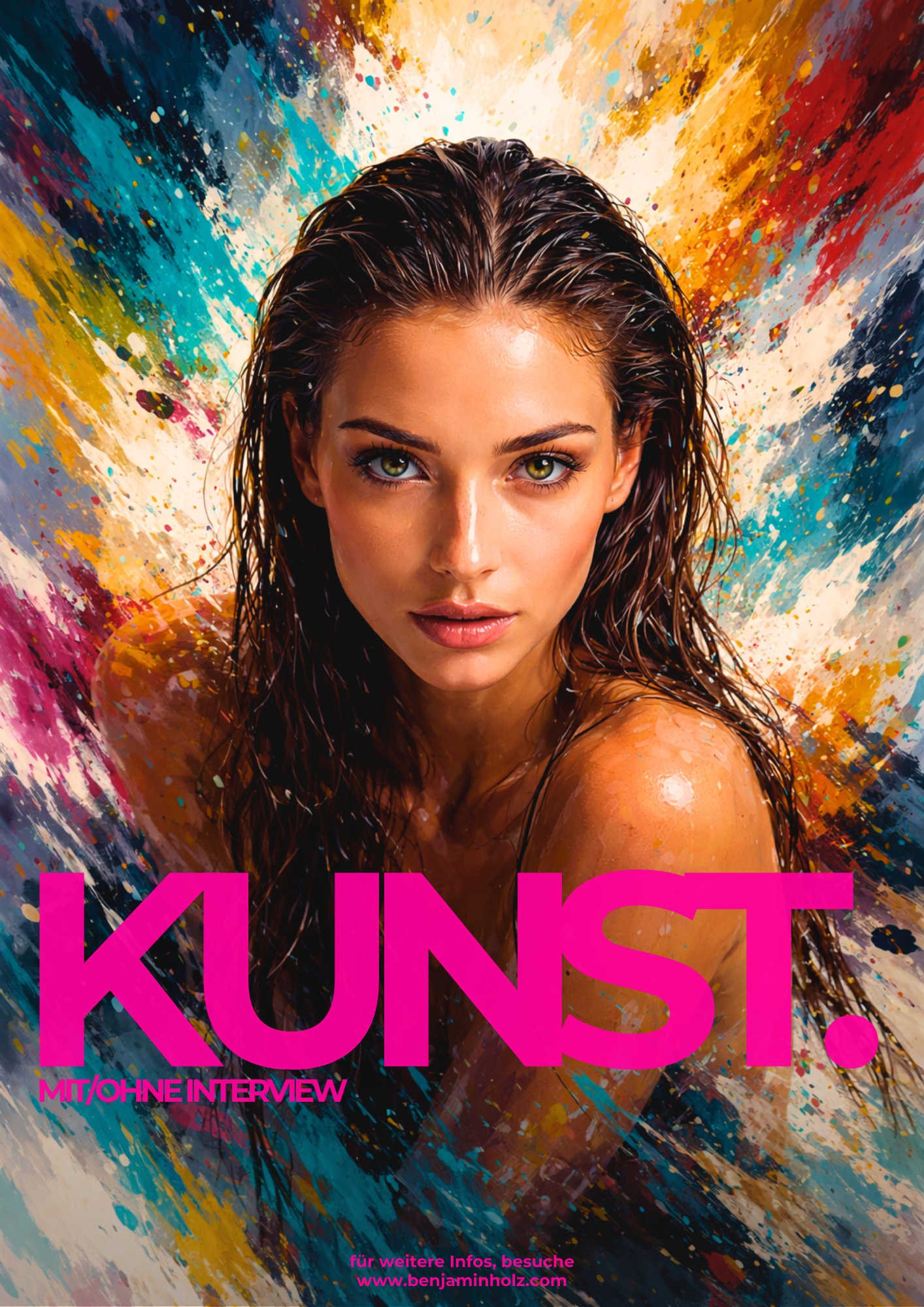 Filmisches Künstlerporträt einer Frau vor abstrakter Malerei – authentisches Storytelling für Künstler